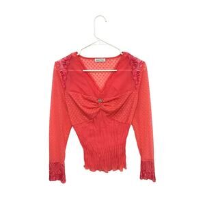 VTG Y2K Kaelyn-Max Long Sleeve Mesh Lace Crepe Blouse Boho Fairycore Size Medium